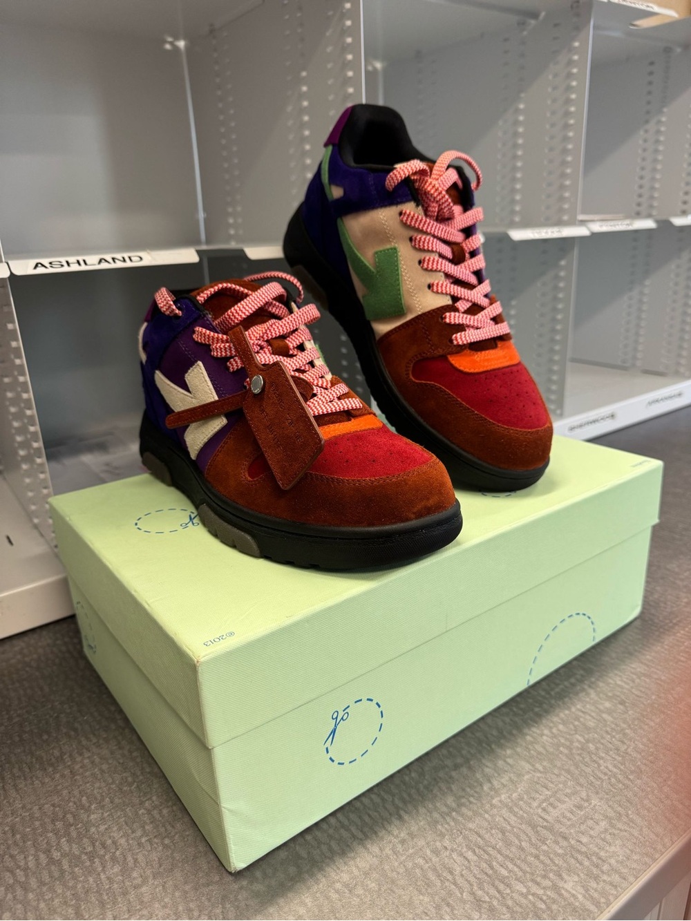 Off-White Mens Multicolor Suede Arrow Sneakers — Purple, Brown & Green - Picture 5 of 6